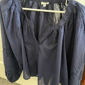 Aerie  Navy Blue Blouse with Lace Sleeves Large